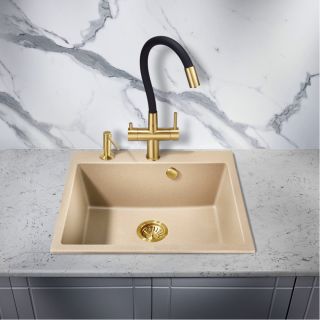 Смеситель для кухни Milacio Ultra MCU.560.GDB под фильтр с краном для питьевой воды и гибким изливом золото/чёрный